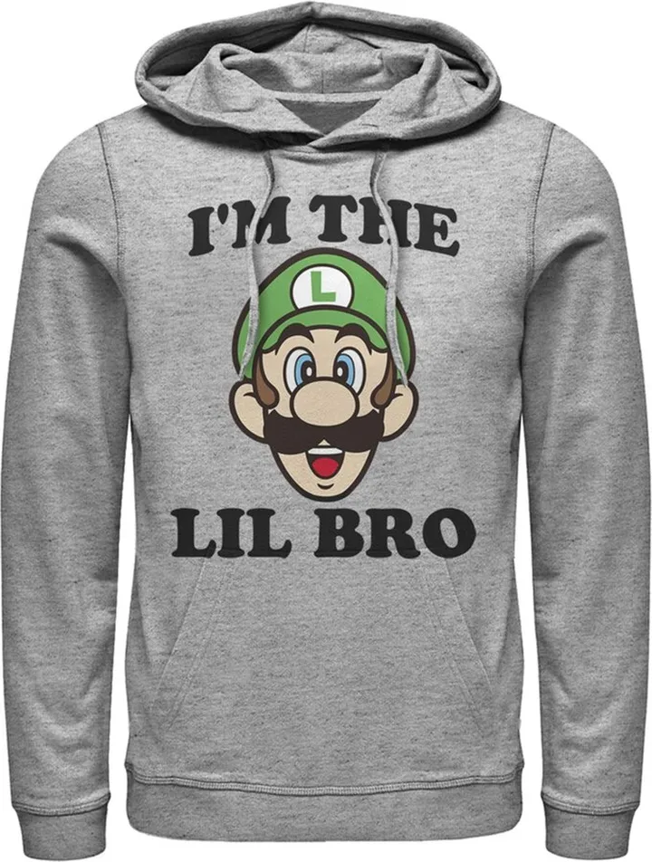 Men's Nintendo Luigi Little Brother Pull Over Hoodie - Athletic Heather - 3X Large