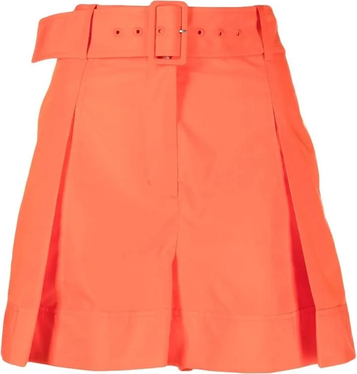 Pleat-Detail Belted Shorts