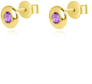 14K Yellow Gold Amethyst February Birthstone Stud Earrings
