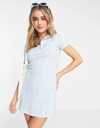 Hollister plaid print polo dress in blue