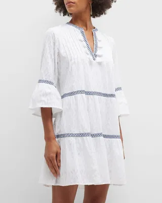 Embroidered Tassel V-Neck Cotton Tunic Dress