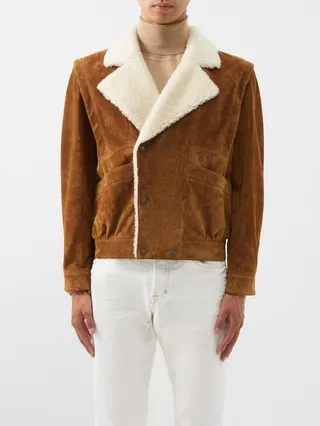 Shearling-collar Suede Jacket