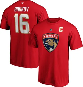 Men's Aleksander Barkov Red Florida Panthers Team Authentic Stack Name and Number T-shirt