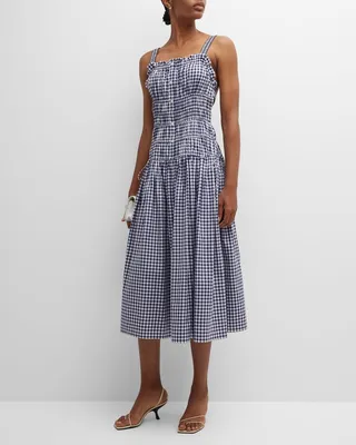 Tiered Check-Print Sleeveless Midi Dress