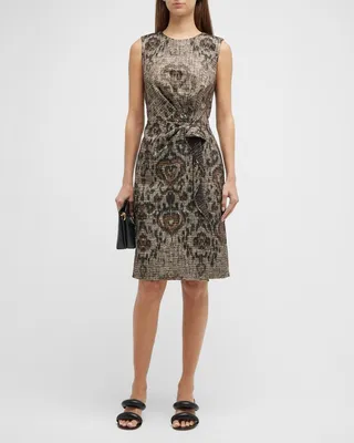 Loren Tweed Ikat-Print Midi Dress