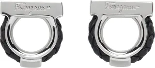 Ferragamo Silver & Black Logo Cufflinks
