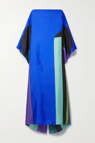 Louisa Parris - The Long Scarf Printed Silk-twill Kaftan - Blue