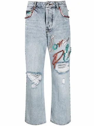 Stud-Embellished Wide-Leg Jeans