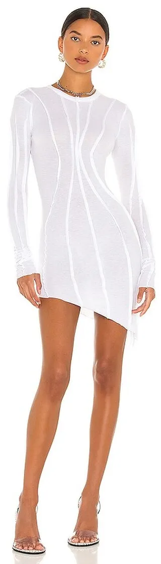 Asymmetric Baby Rib Mini Dress