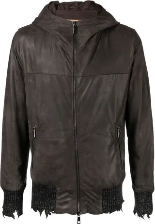 Leather Frayed Bomber-Jacket