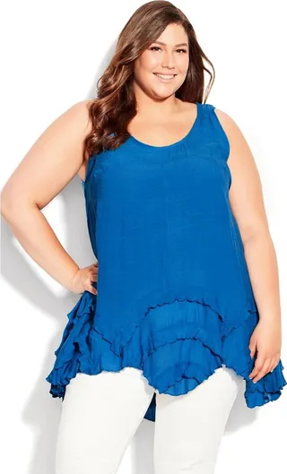 AVENUE | Women's Plus Size Kaya Frill Hem Tunic - blue - 30W