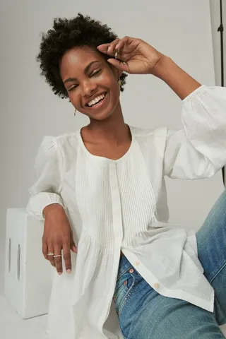 Button Down Pintuck Top