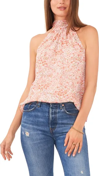 1.state Women's Sleeveless Halter Neck Tie Back Top