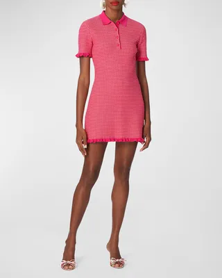 Check Knit Ruffle-Trim Polo Mini Shirtdress