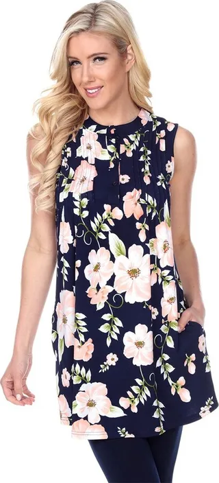 Women's Floral Printed Sleeveless Rosaleen Tunic Orange Small - White Mark