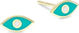 14K Yellow Gold & Enamel Evil Eye Stud Earrings