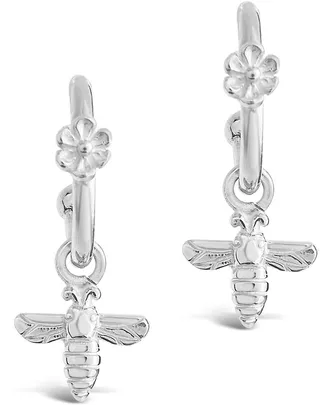Sterling Silver Bee & Daisy Huggie Drop Earrings