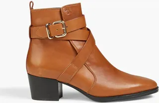 Buckled leather ankle boots