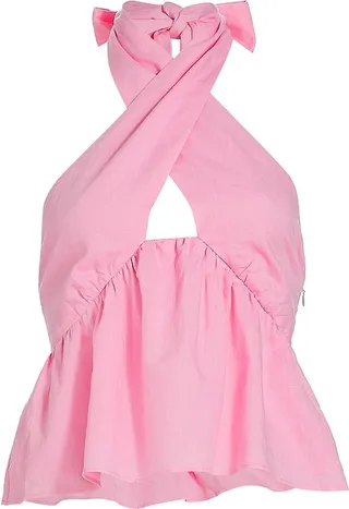 Milly Cutout Linen Halter Top