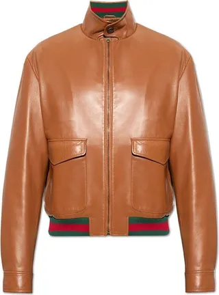Gucci Web Rib-Knit Leather Jacket