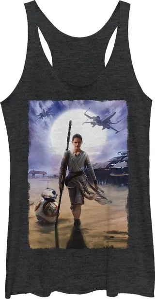 Women's Star Wars The Force Awakens Rey on Jakku Racerback Tank Top - Black Heather - Small