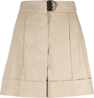 High-Waisted Linen-Blend Shorts
