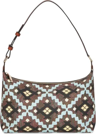 Patch printed PVC & leather shoulder bag