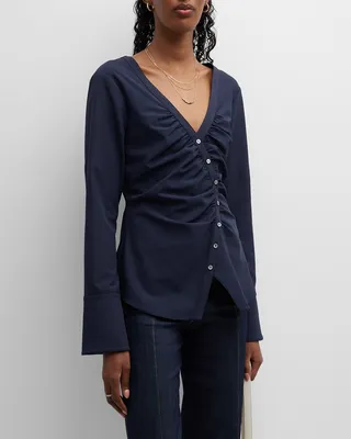 Carmen Ruched Curved Button-Front Top