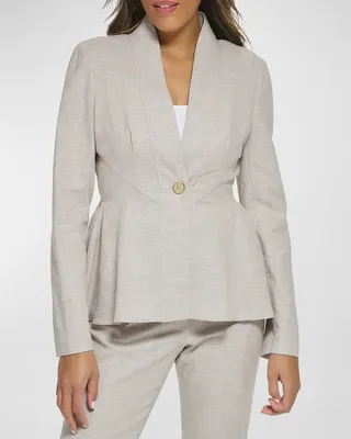 Single-Button Linen-Blend Peplum Jacket