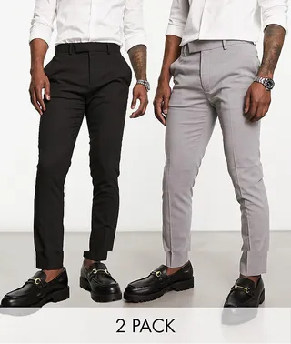 ASOS DESIGN 2-pack skinny pants in black and gray