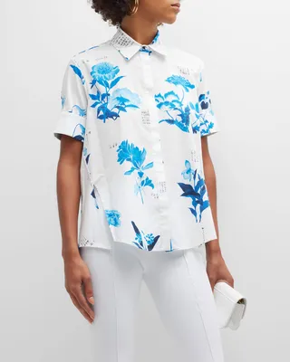 Floral-Print Poplin Trapeze Shirt