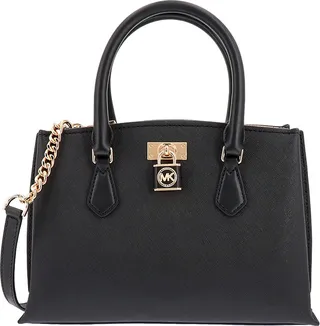 Saffian leather handbag with iconic detail on the front