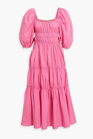 Henna tiered gathered cotton-poplin midi dress