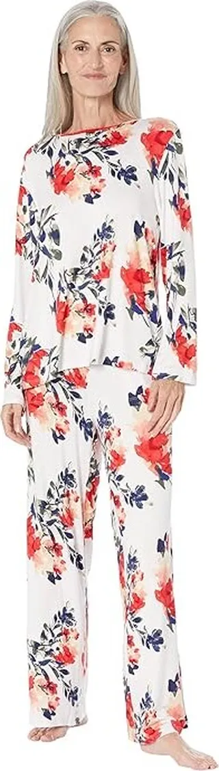 Tommy Bahama Long Sleeve Ankle Pants PJ Set (White Ground Floral) Women's Pajama Sets