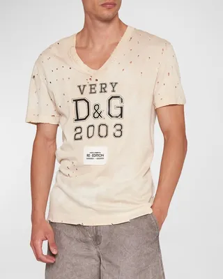 Men's Destroyed V-Neck Logo T-Shirt