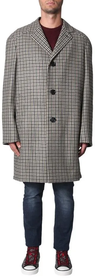 Lanvin Single Breasted Check Pattern Coat