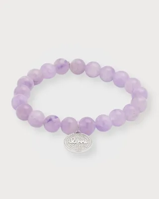 8mm Lavender Amethyst Smooth Rondelle Bracelet With Diamond Love Medallion