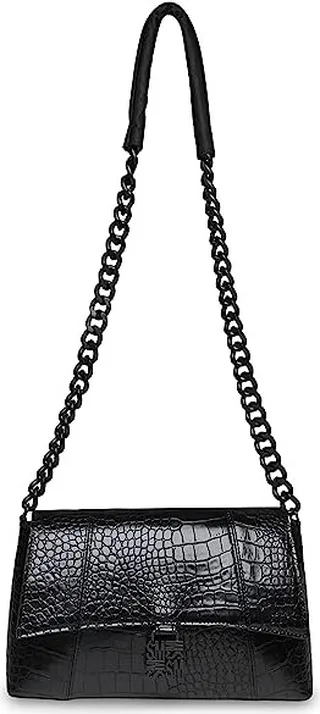 Steve Madden Alessa Croco Shoulder Bag (Black) Handbags