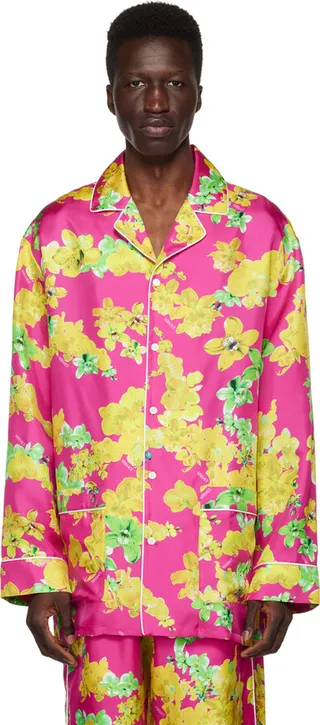 Versace Underwear Pink Floral Pyjama Shirt