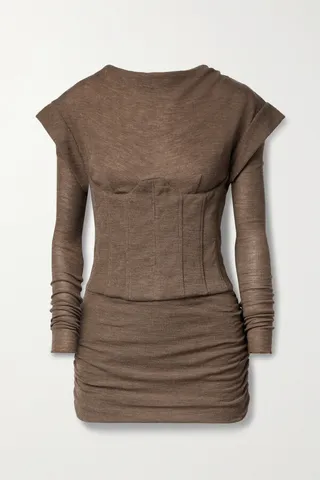 LaQuan Smith - Ruched Wool Mini Dress - Brown