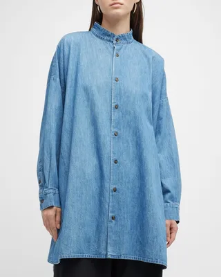 Wide A-Line Collarless Classic Shirt (Long Plus Length)