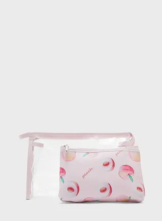 2 In 1 Peach Print And Clear Cosmetics Bag