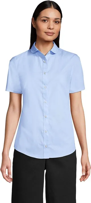 Lands' End School Uniform Women's Short Sleeve Peter Pan Collar Broadcloth Shirt - 8 - Light Sea Blue