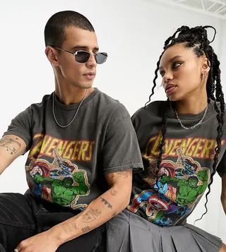 Reclaimed Vintage unisex Avengers licensed t-shirt in charcoal