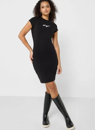 Knitted Logo Detail Dress