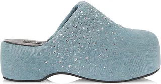 Bubble Crystal-Embellished Denim Clogs