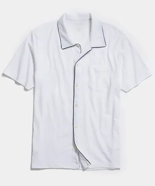 Made in L.A. Montauk Tipped Full Placket Polo in White