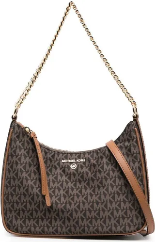 Brown Jet Set Pouch Bag With All-over Logo Pattern In Nylon Woman