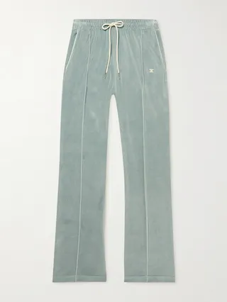 Bootcut Logo-Embroidered Cotton-Blend Velour Sweatpants