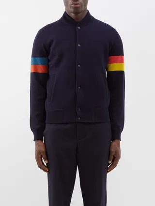 Striped-arm Wool Bomber Jacket